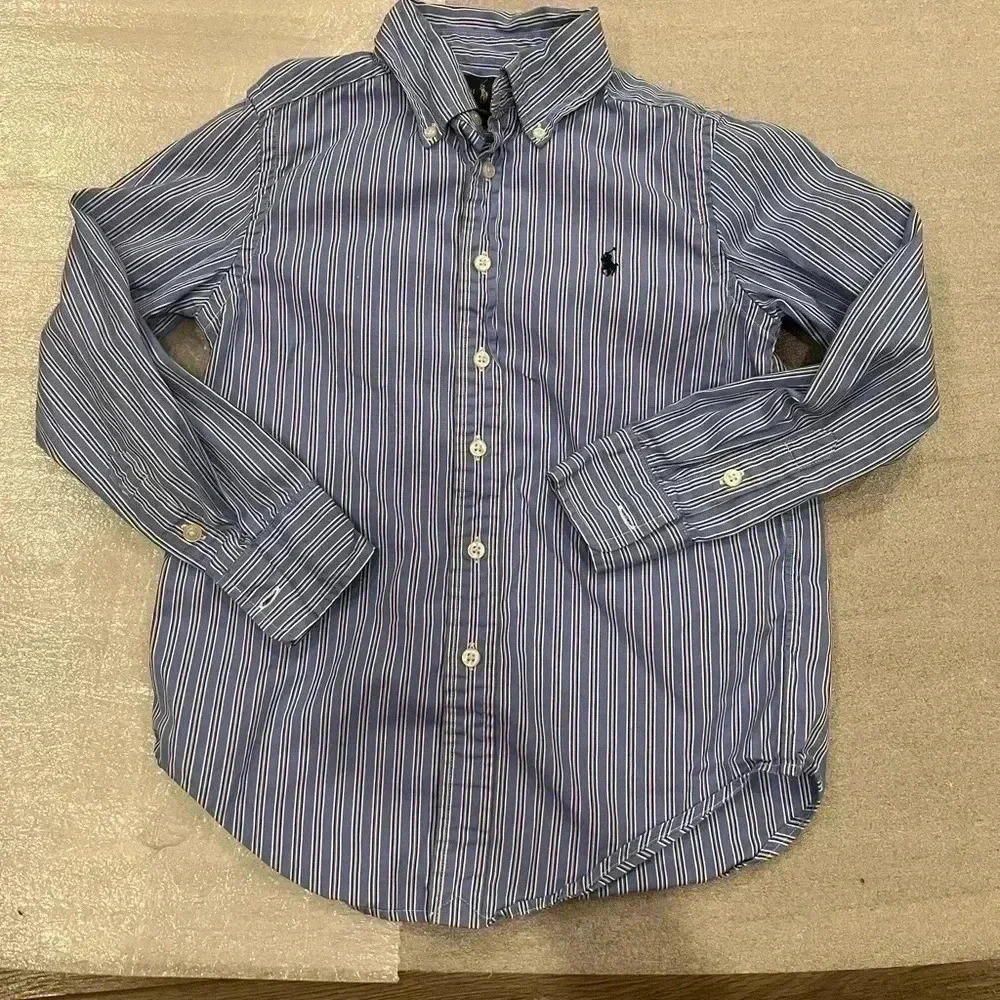 [S/8]Ralph Lauren Boys embroidered-logo striped Button Down  Dress Shirt.